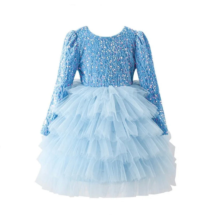 Blue Winter Wonderland Frill Tutu Long Sleeve Dress - Fox Baby & Co