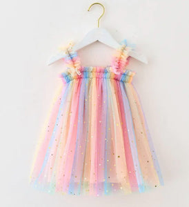 Kids little girls Arabella Tulle Fairy Birthday Dress - Bright Rainbow - Fox Baby & Co