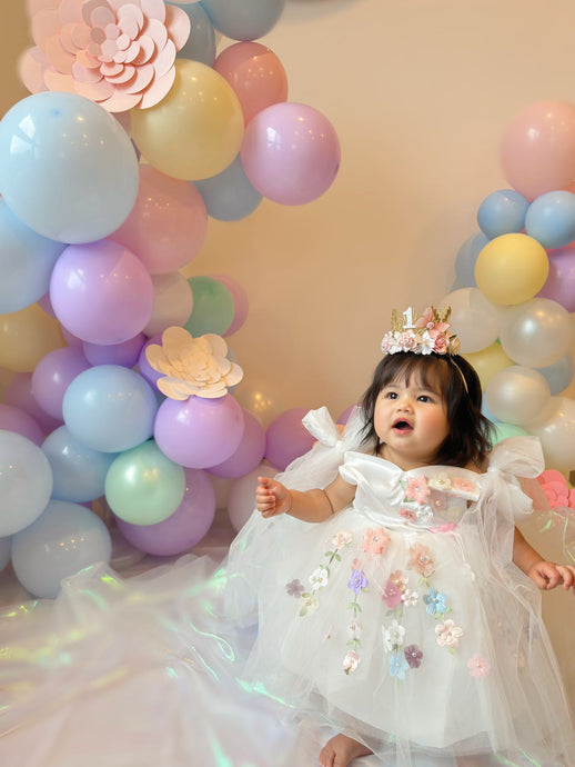 Everly Garden Flower Luxe Little Girls Tulle Dress - White (pre order) - Fox Baby & Co