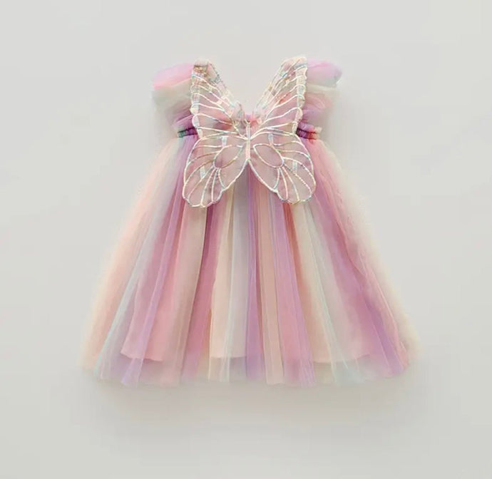 Kids little girls Aurora Tulle Fairy Birthday Dress - Pink Rainbow - Fox Baby & Co