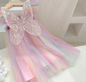 Kids little girls Aurora Tulle Fairy Birthday Dress - Pink Rainbow - Fox Baby & Co