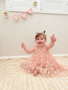 Kids little girl Arabella Daisy Tulle Dress - Pink/Yellow - Fox Baby & Co