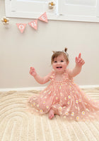 Load image into Gallery viewer, Kids little girl Arabella Daisy Tulle Dress - Pink/Yellow - Fox Baby &amp; Co
