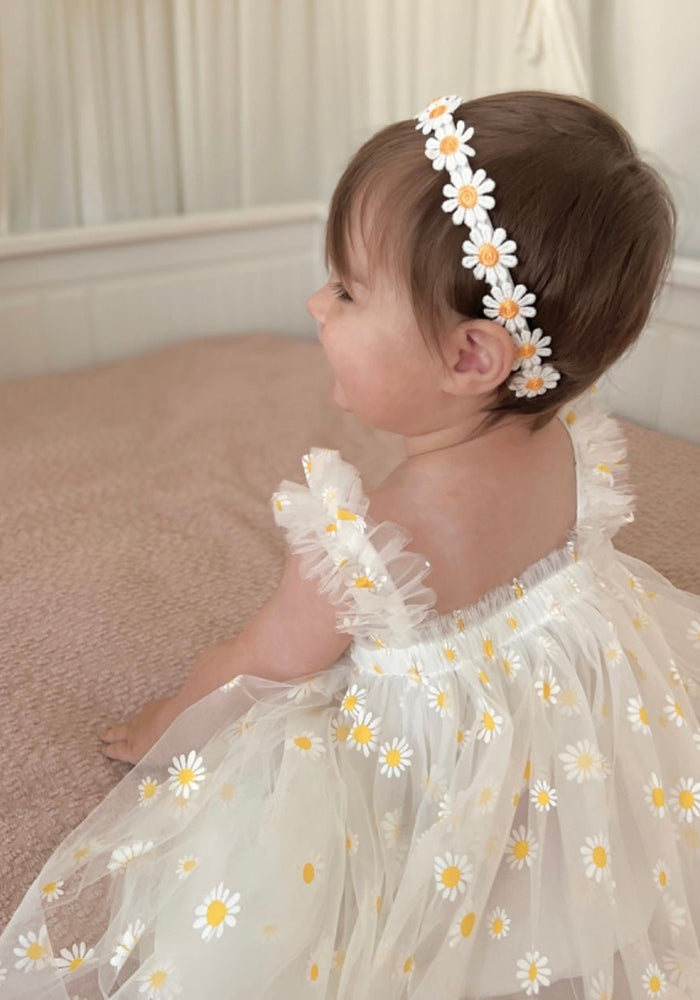 1st Birthday Kids little girls Arabella Daisy Tulle Dress White Yellow