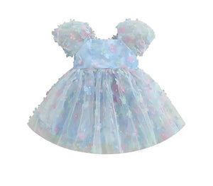 Kids little girls Clara Flower Tulle Dress - Blue - Fox Baby & Co