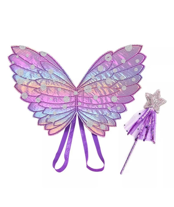 Kids little girls Rainbow Fairy Wings and wand set - purple (pre order) - Fox Baby & Co