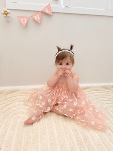 Kids little girl Arabella Daisy Tulle Dress - Pink/Yellow - Fox Baby & Co