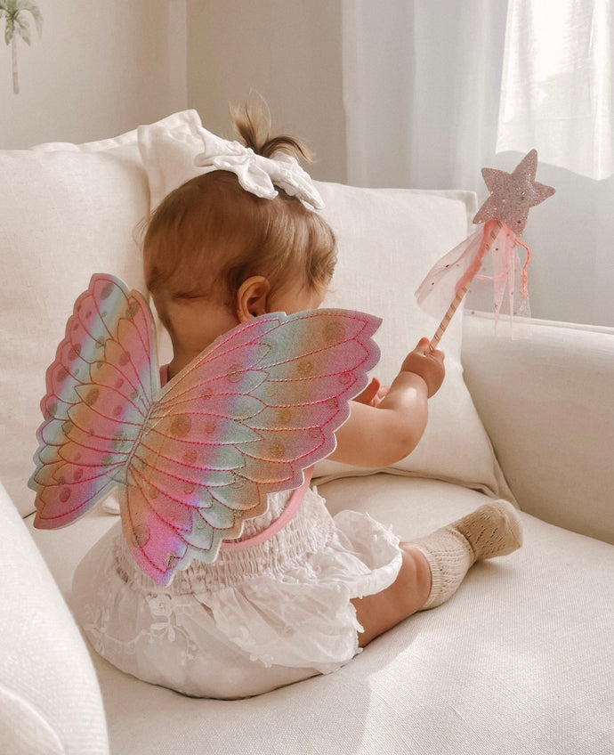Kids little girls Rainbow Fairy Wings and wand Birthday set - pink - Fox Baby & Co