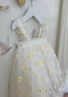 Load image into Gallery viewer, Kids little girls Arabella Daisy Tulle Dress - White/Yellow - Fox Baby &amp; Co
