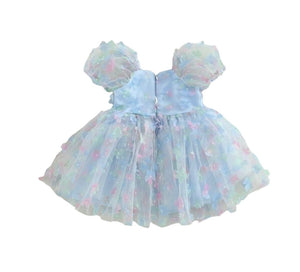Kids little girls Clara Flower Tulle Dress - Blue - Fox Baby & Co