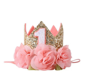 Peach Floral 1st Birthday Party Crown Hat - Fox Baby & Co