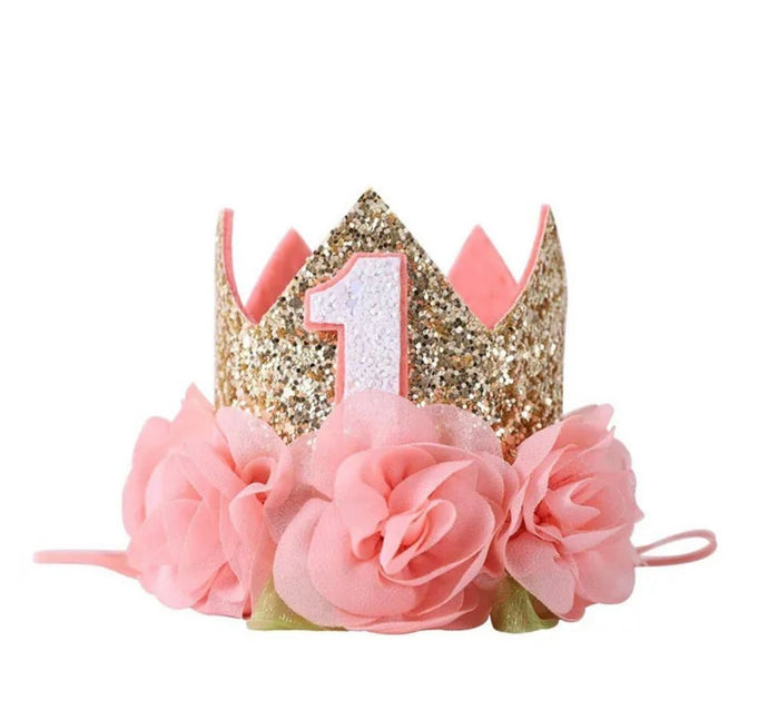 Peach Floral 1st Birthday Party Crown Hat - Fox Baby & Co