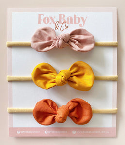 HARPER BOW SET - Dusty Rose, Mustard & Rust - Fox Baby & Co