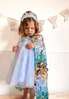 Load image into Gallery viewer, Kids little girl Mermaid Kids Cape Blue/Gold - Fox Baby &amp; Co
