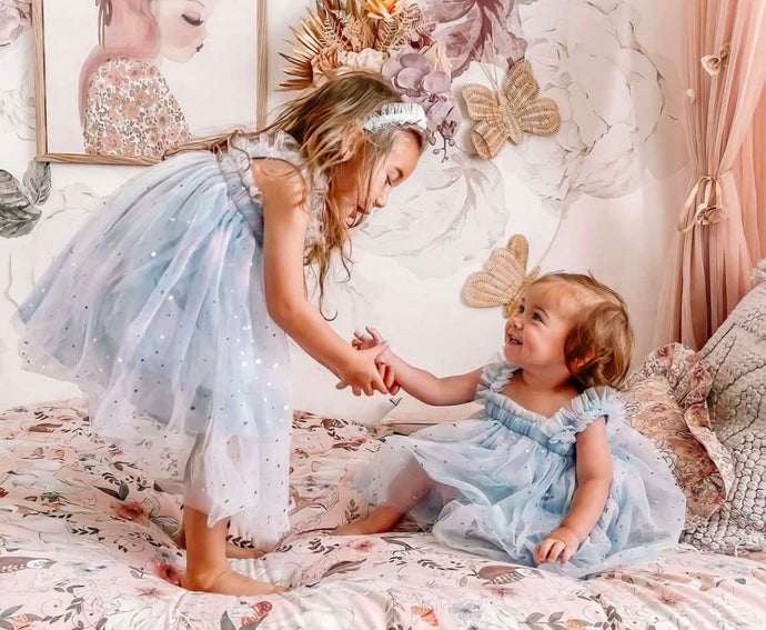 Kids little girls Arabella Tulle Fairy Birthday Dress - Blue - Fox Baby & Co
