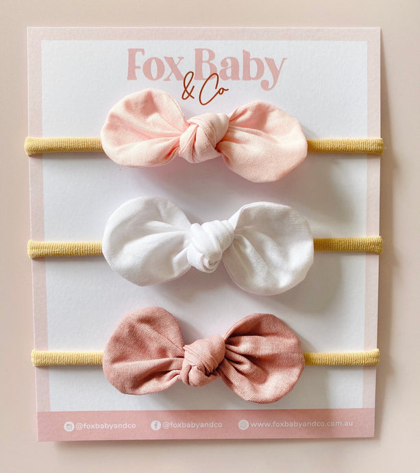 HARPER BOW SET - Baby pink, White & Dusty Rose - Fox Baby & Co