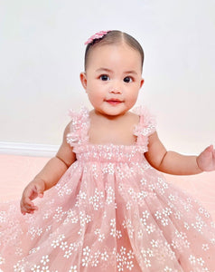 Kids little girls Arabella Daisy Tulle Dress - Baby Pink - Fox Baby & Co