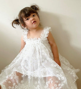 Kids little girls Arabella Daisy Tulle Dress - White - Fox Baby & Co