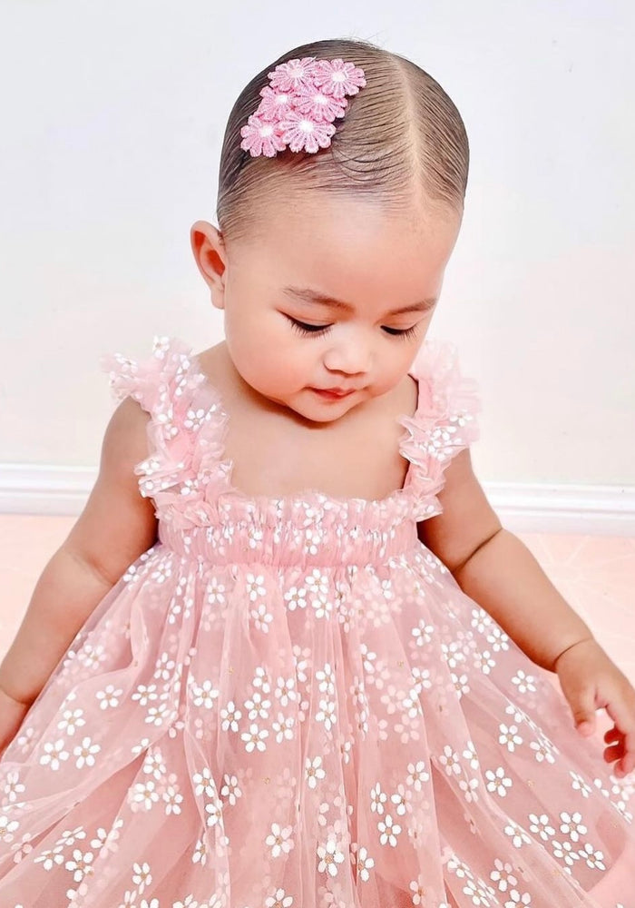 Pink Baby Girls Birthday Dress Sweep Train Beaded Applique Kids Formal –  TANYA BRIDAL